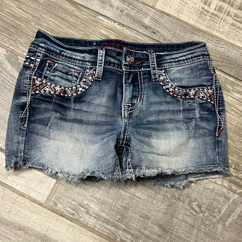 Grace in LA Girls Embroidered Denim Shorts Size 12